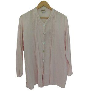 Match Point Tunic Blouse Womens L 100% Linen Lagenlook Cottagecore Boho Pink